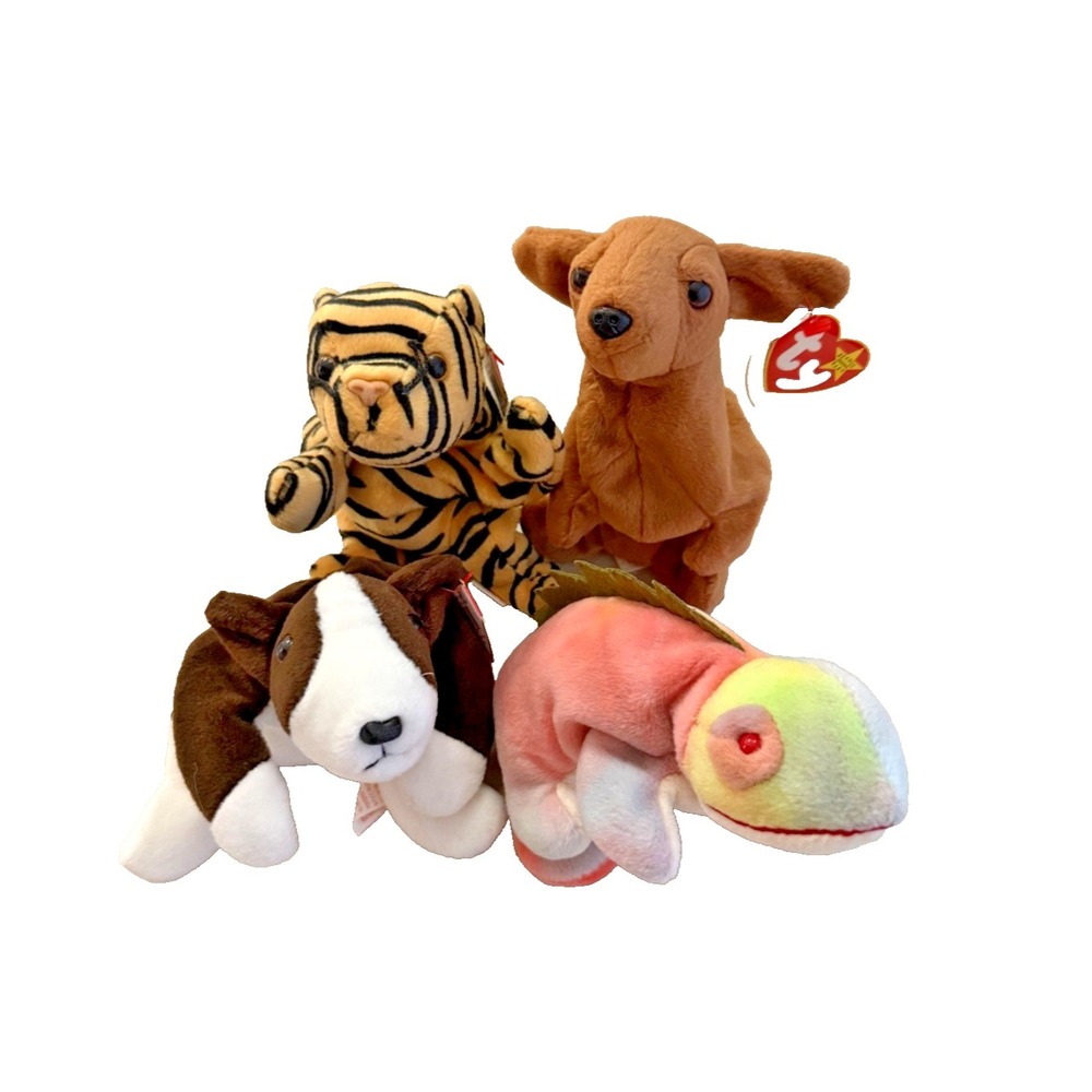 TY Beanie Babies Set of 4 ~ Weenie, Iggy, Blackie, Stripes, Bruno all NWT